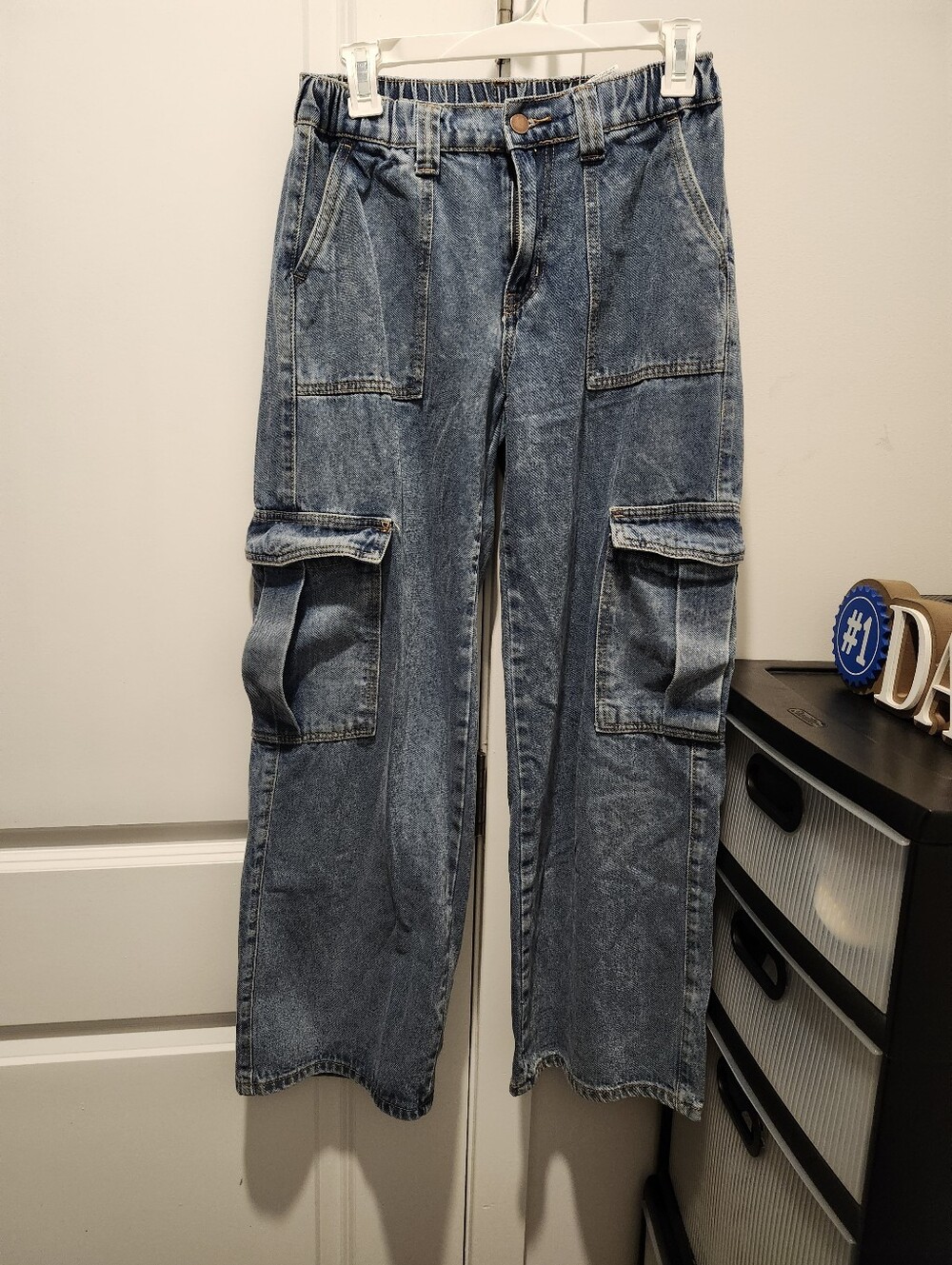 SHEIN Blue Relaxed Fit Cargo Denim Jeans
